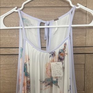Free People White Floral Camisole with Lilac Trim